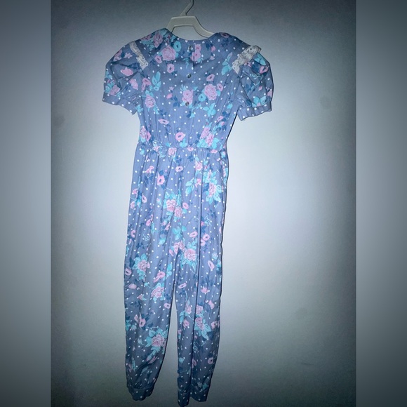 ENY Other - Vintage Blue Floral Jumpsuit with Pink Accents